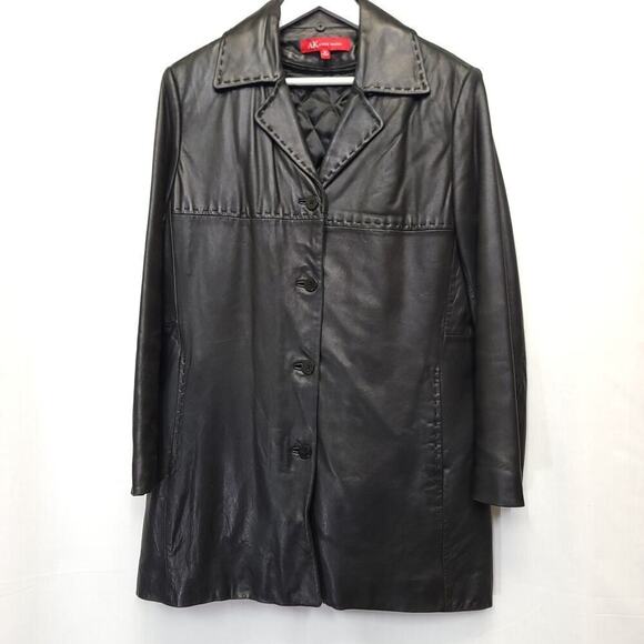 Anne Klein Leather Coat Jacket Size Medium Genuine Lamb Skin Button Down​​ - Picture 1 of 7